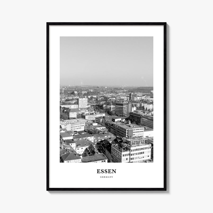 Essen black & white classic poster of Germany – vertical wall art, unframed print shown in interior mockup