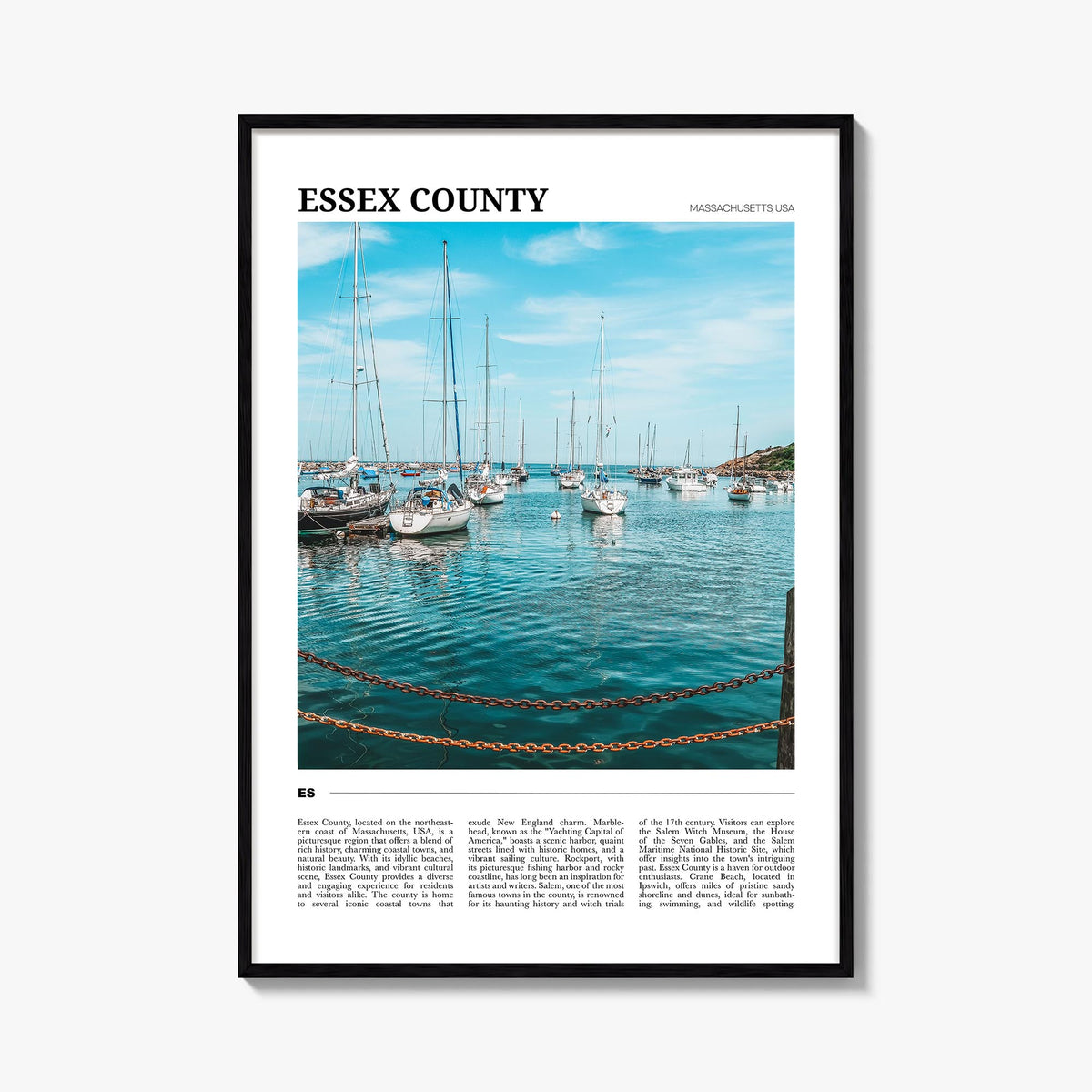 Essex County colorful travel poster of New Jersey, USA – vertical wall art, unframed print shown in interior mockup