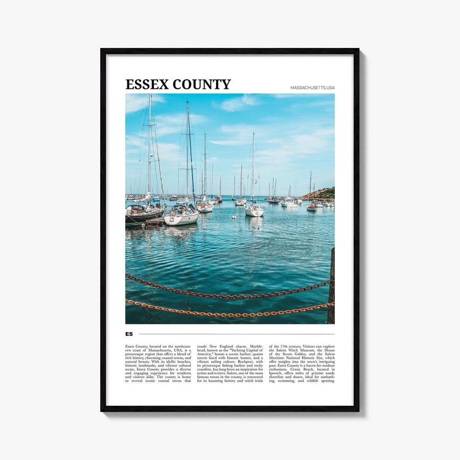 Essex County colorful travel poster of New Jersey, USA – vertical wall art, unframed print shown in interior mockup