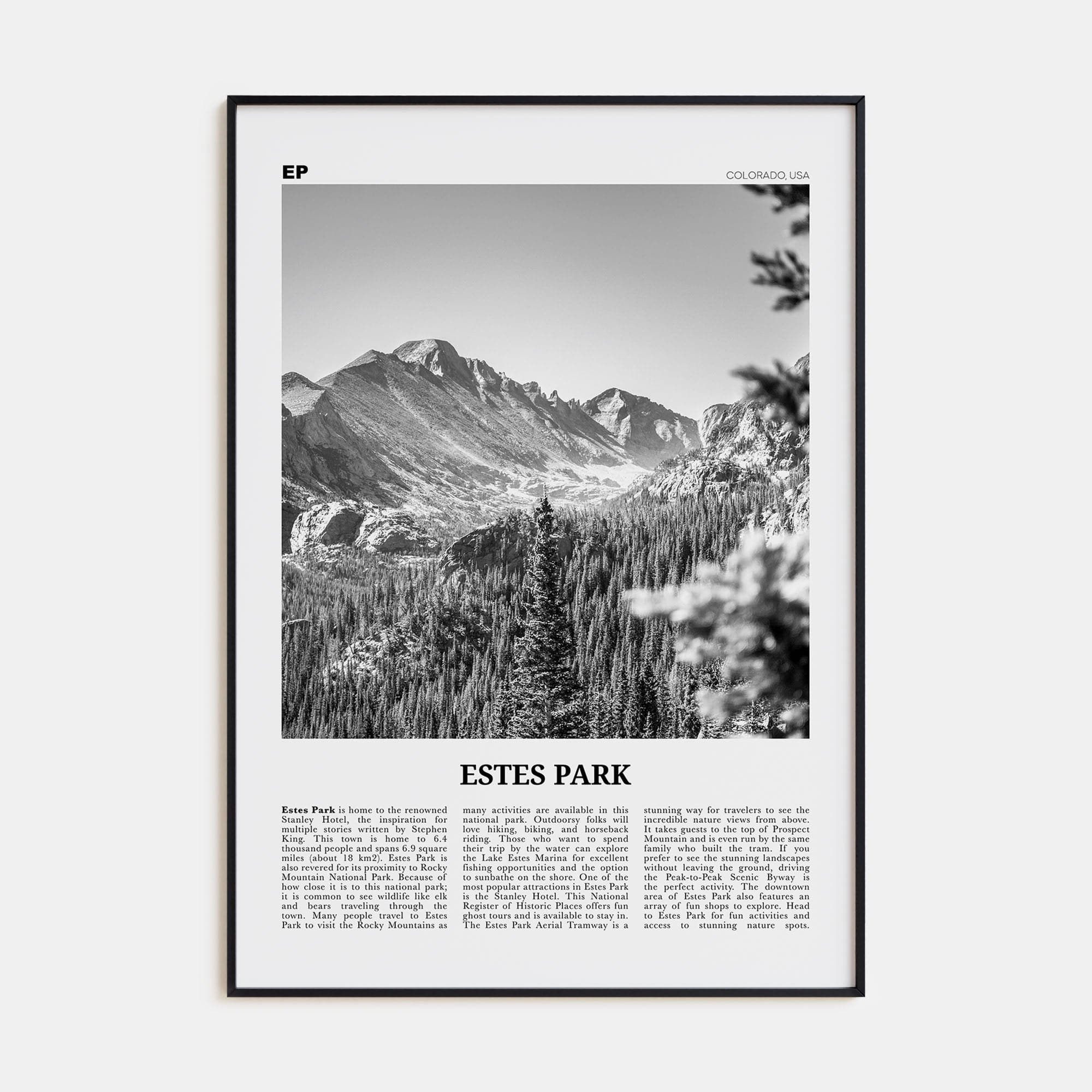 Estes Park Poster None / 8x12 in Nbourhood Travel B&W Poster