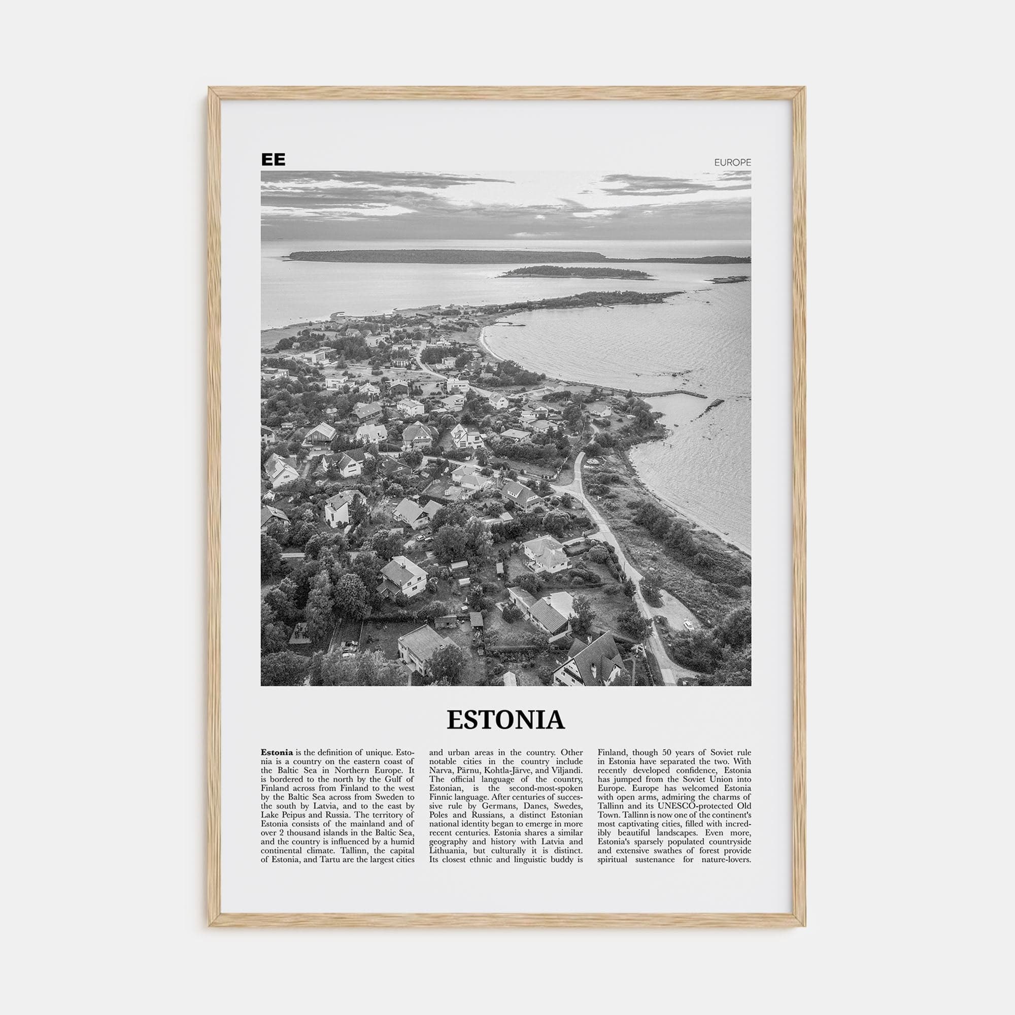 Estonia Poster Natural Wood / 8x12 in Nbourhood Travel B&W Poster