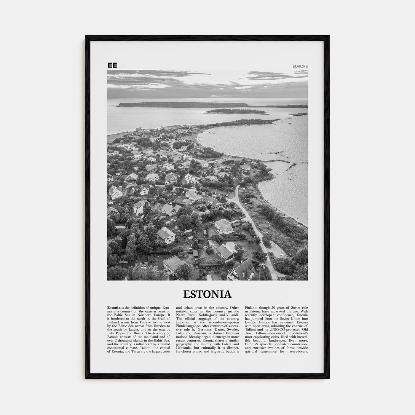 Estonia Poster Black Wood / 8x12 in Nbourhood Travel B&W Poster