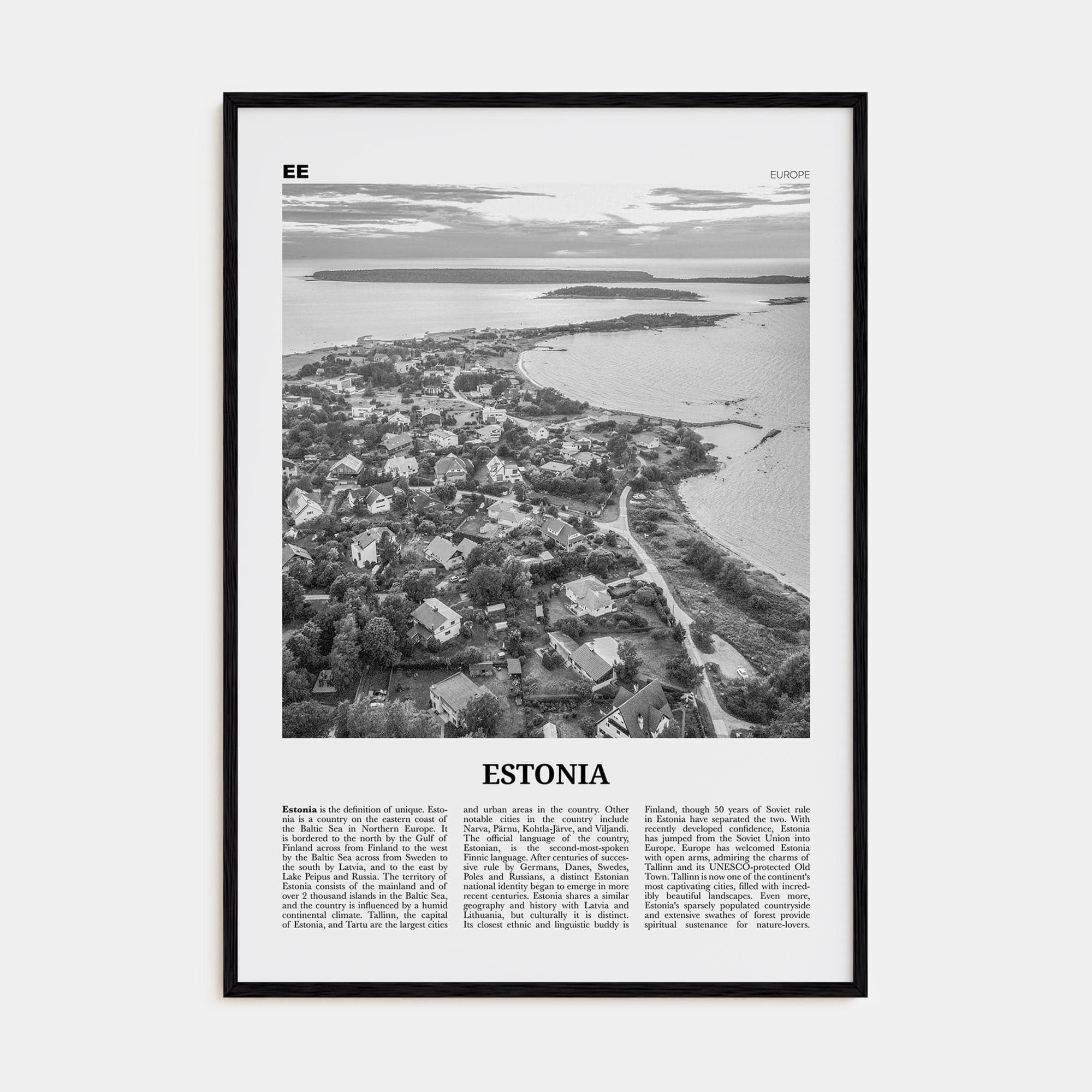 Estonia Poster Black Wood / 8x12 in Nbourhood Travel B&W Poster