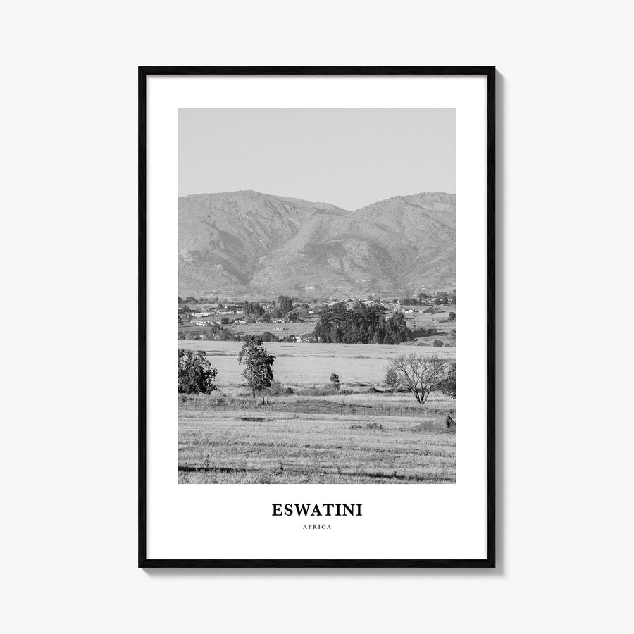Eswatini black & white classic poster of Africa – vertical wall art, unframed print shown in interior mockup