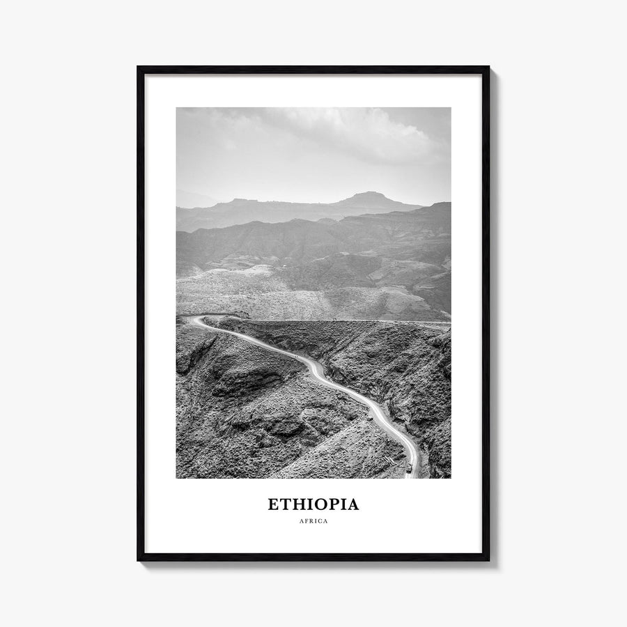 Ethiopia no. 1 black & white classic poster of Africa – vertical wall art, unframed print shown in interior mockup
