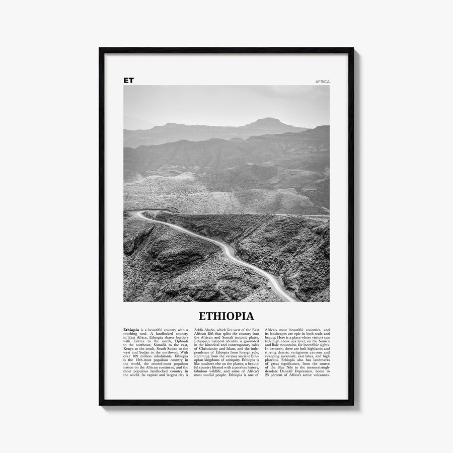 Ethiopia no. 1 black & white newspaper poster of Africa – vertical wall art, unframed print shown in interior mockup