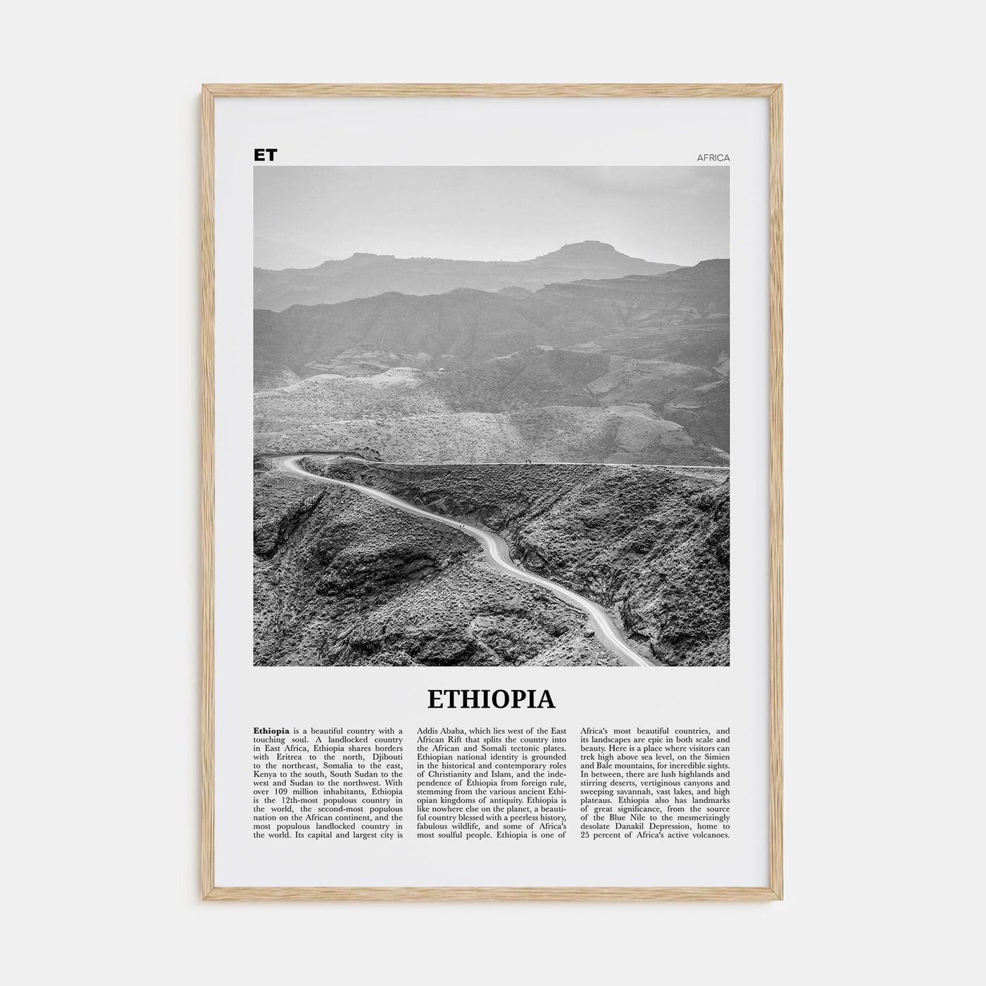 Ethiopia No 1 Poster Natural Wood / 8x12 in Nbourhood Travel B&W Poster