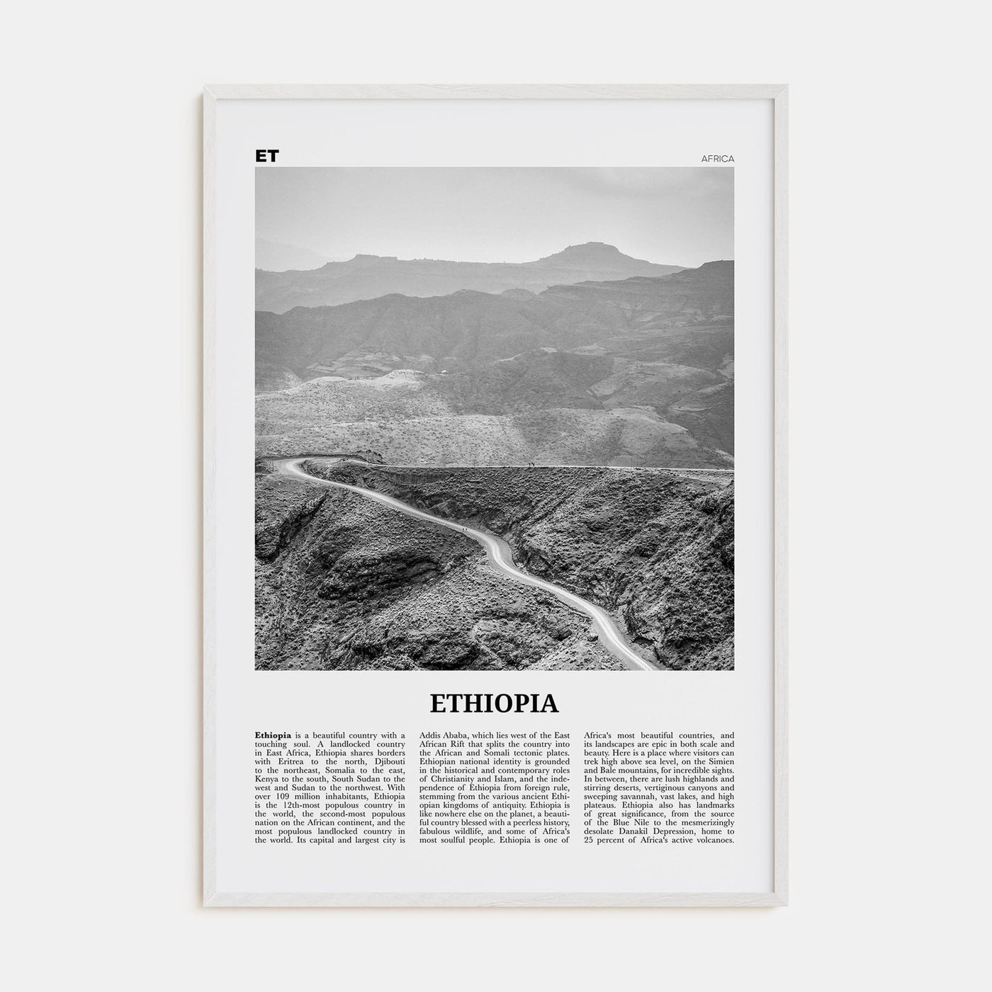 Ethiopia No 1 Poster White Wood / 8x12 in Nbourhood Travel B&W Poster