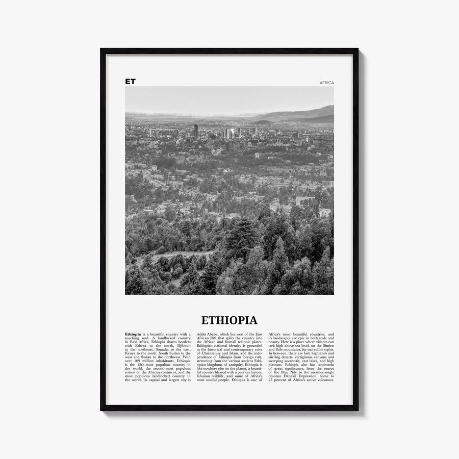 Ethiopia no. 2 black & white newspaper poster of Africa – vertical wall art, unframed print shown in interior mockup