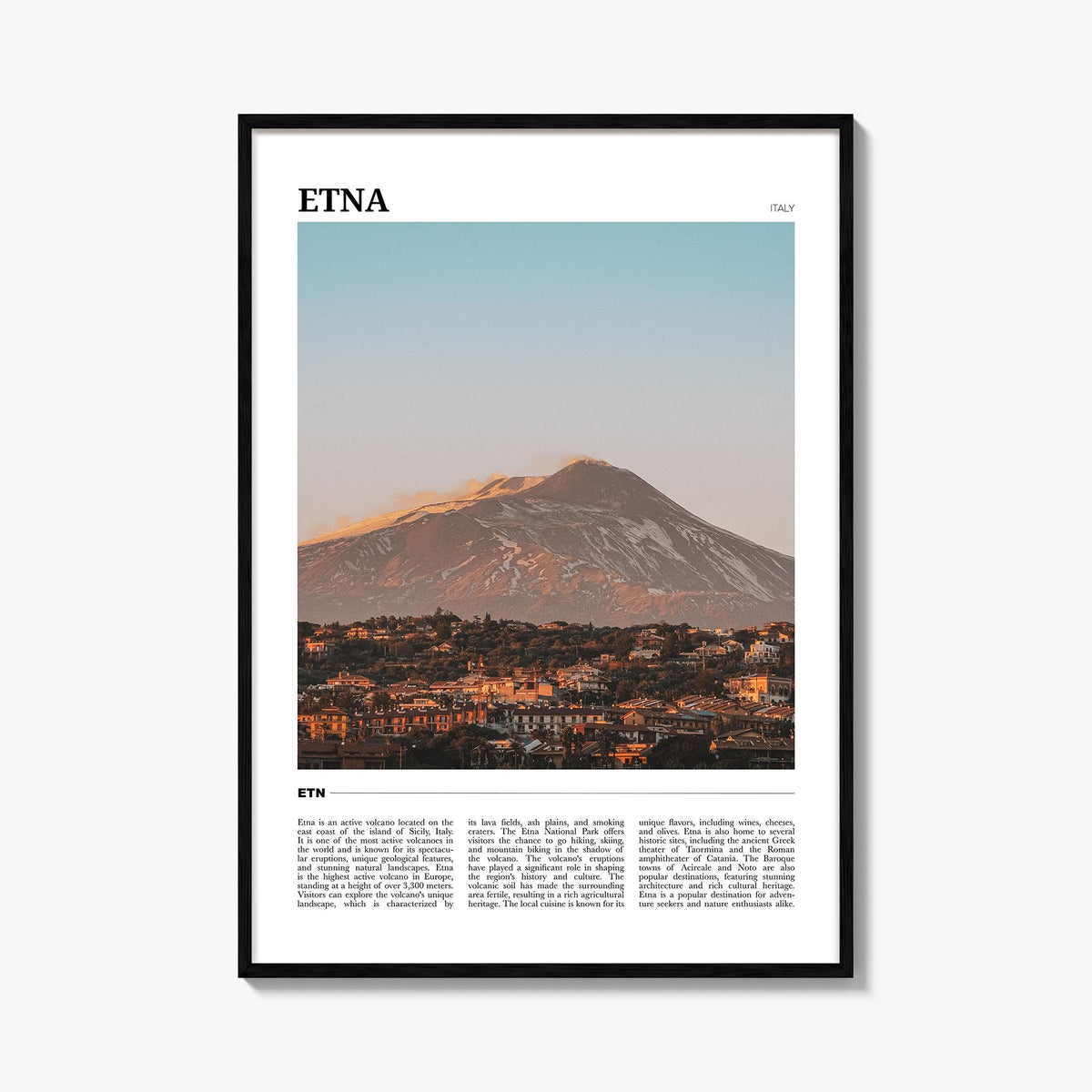Etna colorful travel poster of Italy – vertical wall art, unframed print shown in interior mockup