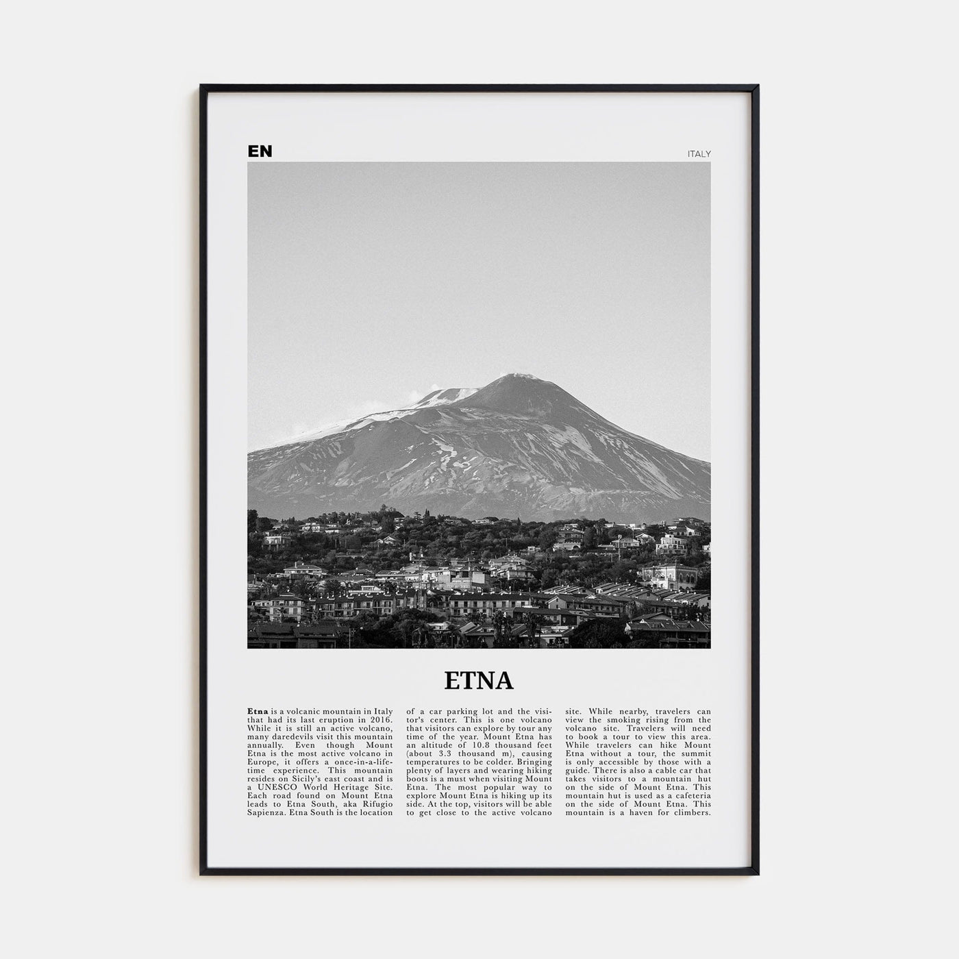 Etna Poster None / 8x12 in Nbourhood Travel B&W Poster