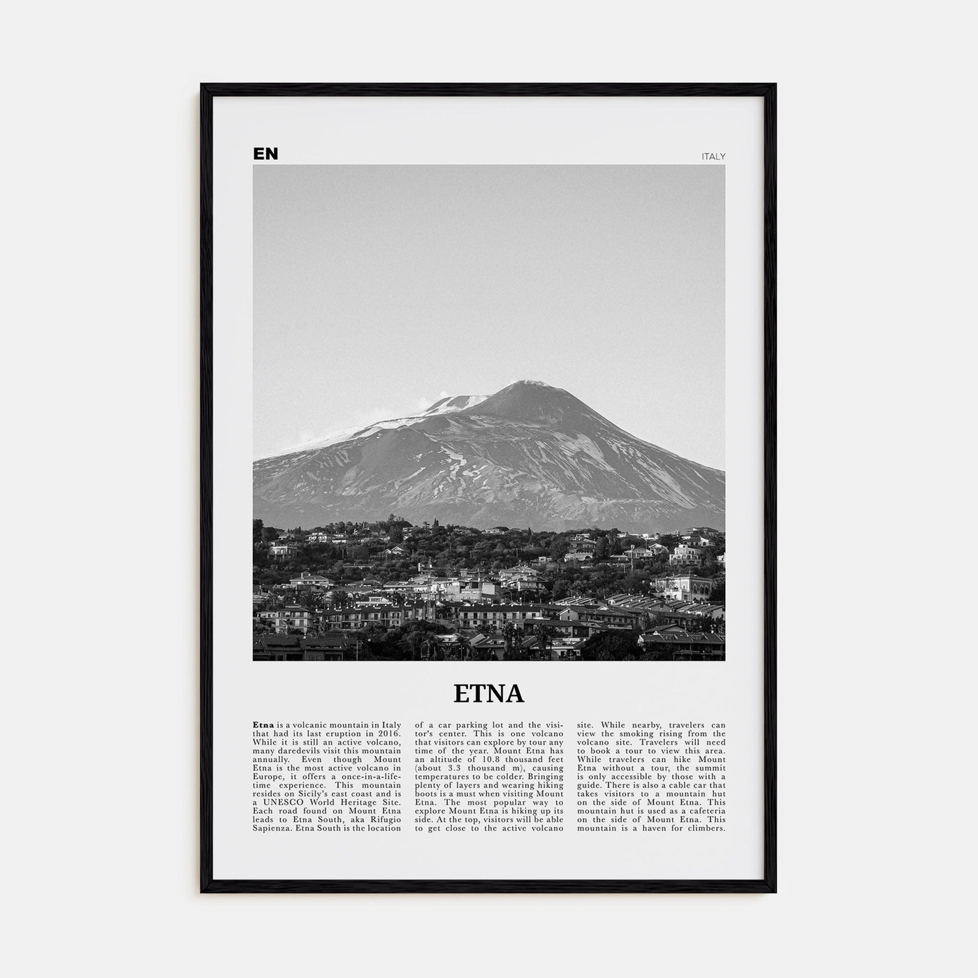 Etna Poster Black Wood / 8x12 in Nbourhood Travel B&W Poster