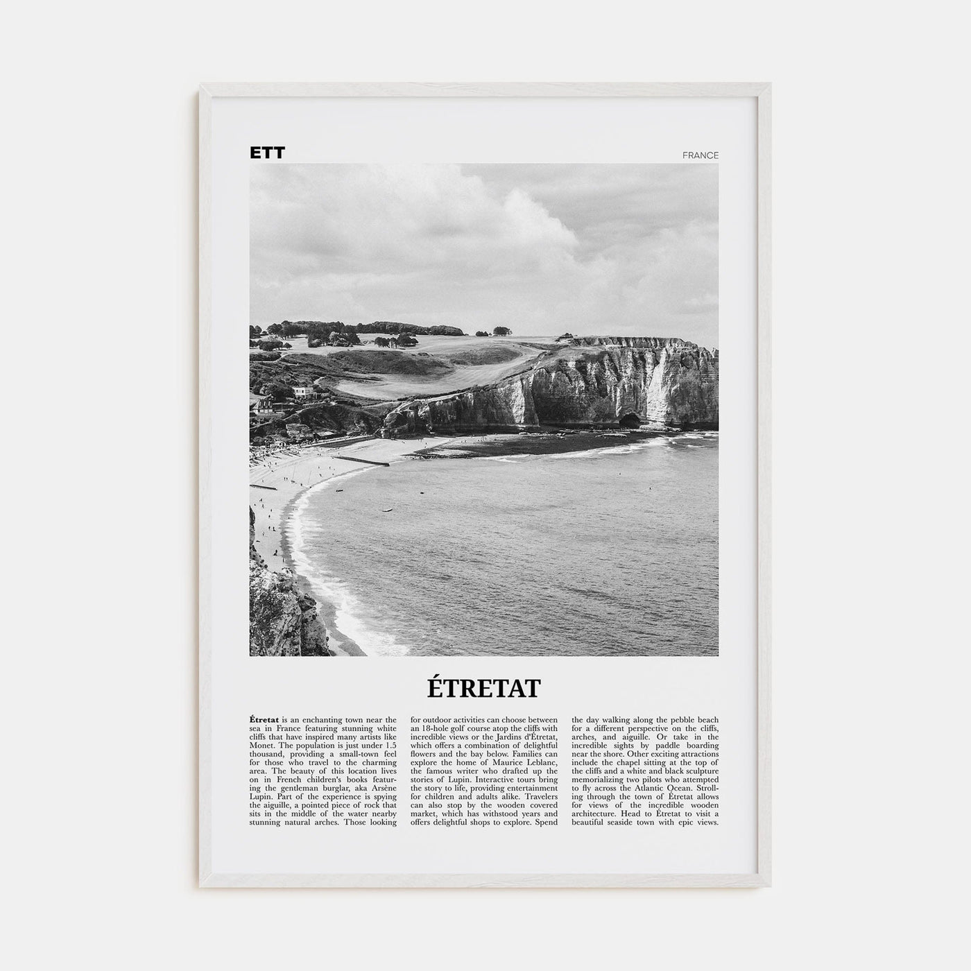 Étretat Poster White Wood / 8x12 in Nbourhood Travel B&W Poster