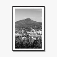 Eugene black & white photo poster of Oregon, USA – vertical wall art, unframed print shown in interior mockup