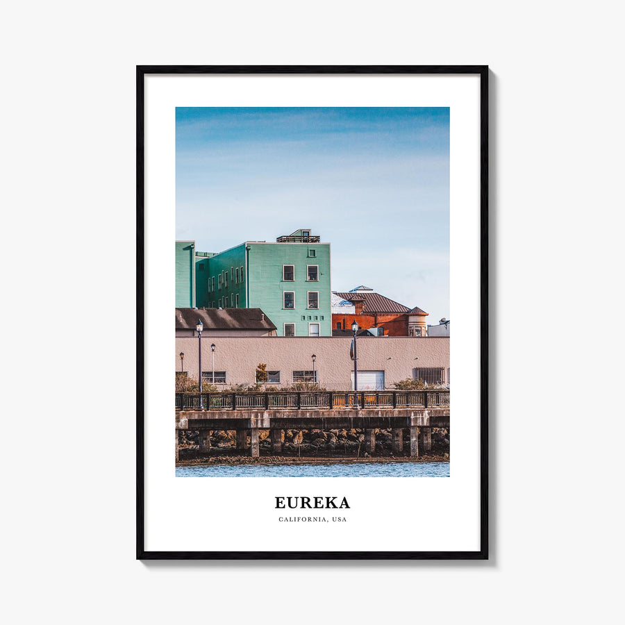 Eureka colorful classic poster of California, USA – vertical wall art, unframed print shown in interior mockup