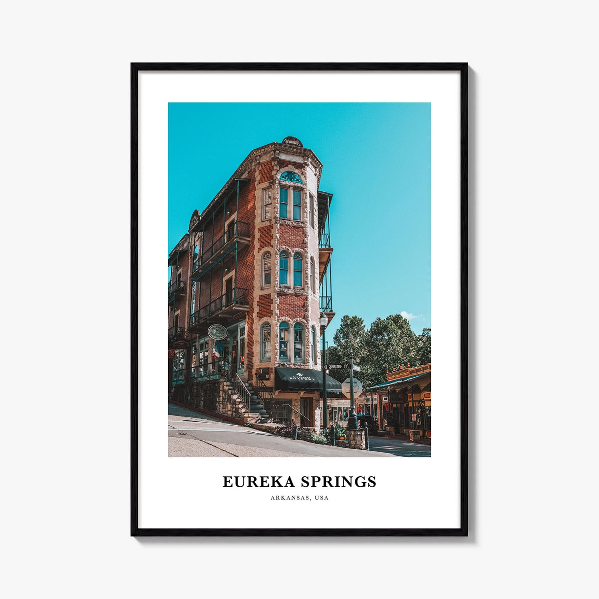 Eureka Springs colorful classic poster of Arkansas, USA – vertical wall art, unframed print shown in interior mockup