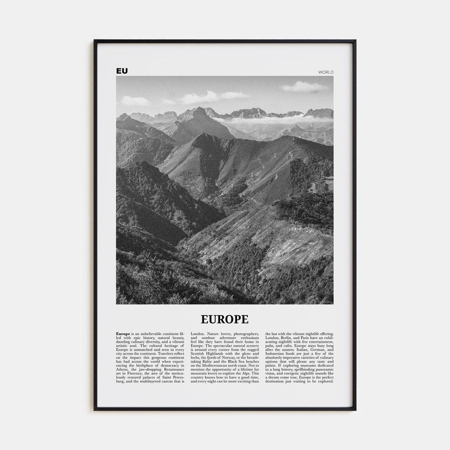 Europe Poster Black Metal / 8x12 in Nbourhood Travel B&W Poster