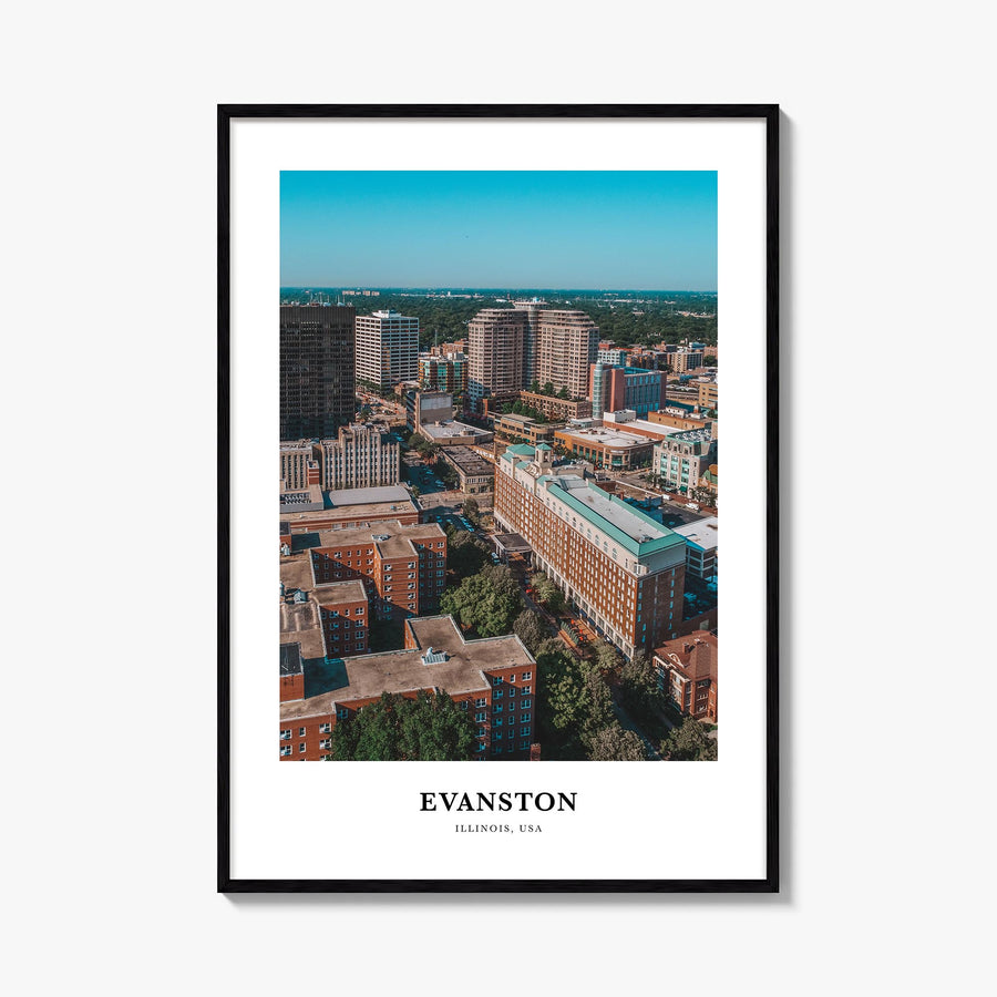 Evanston colorful classic poster of Illinois, USA – vertical wall art, unframed print shown in interior mockup