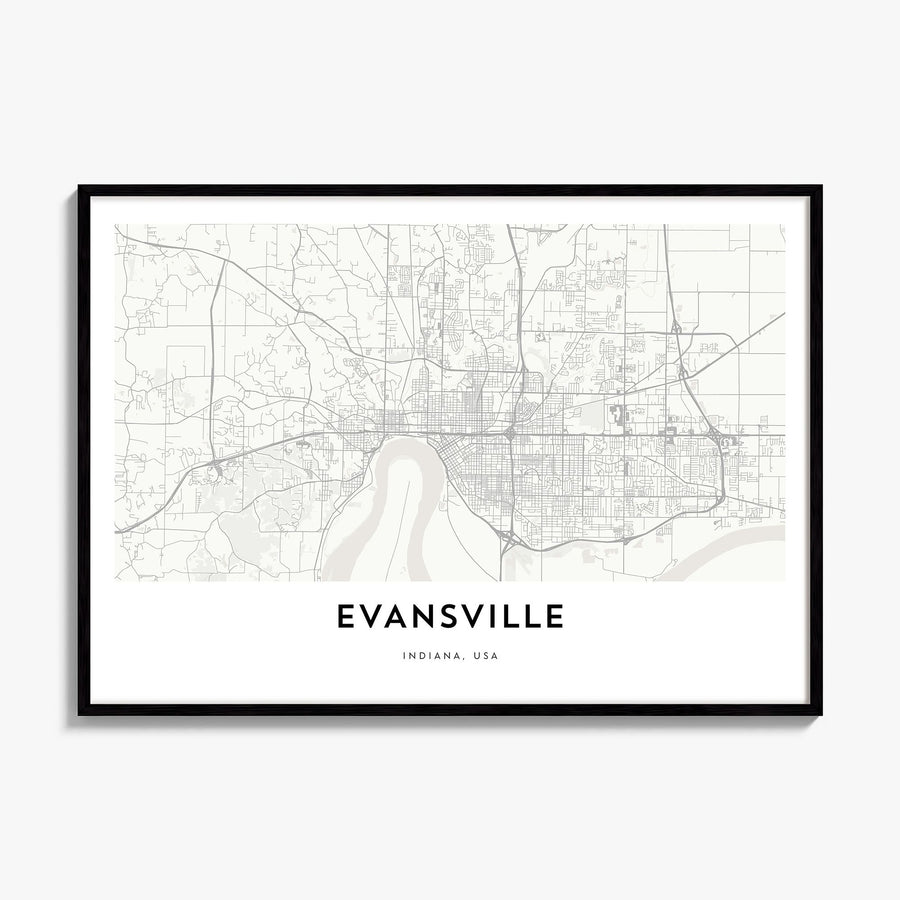 Evansville Map Poster, framed poster mockup