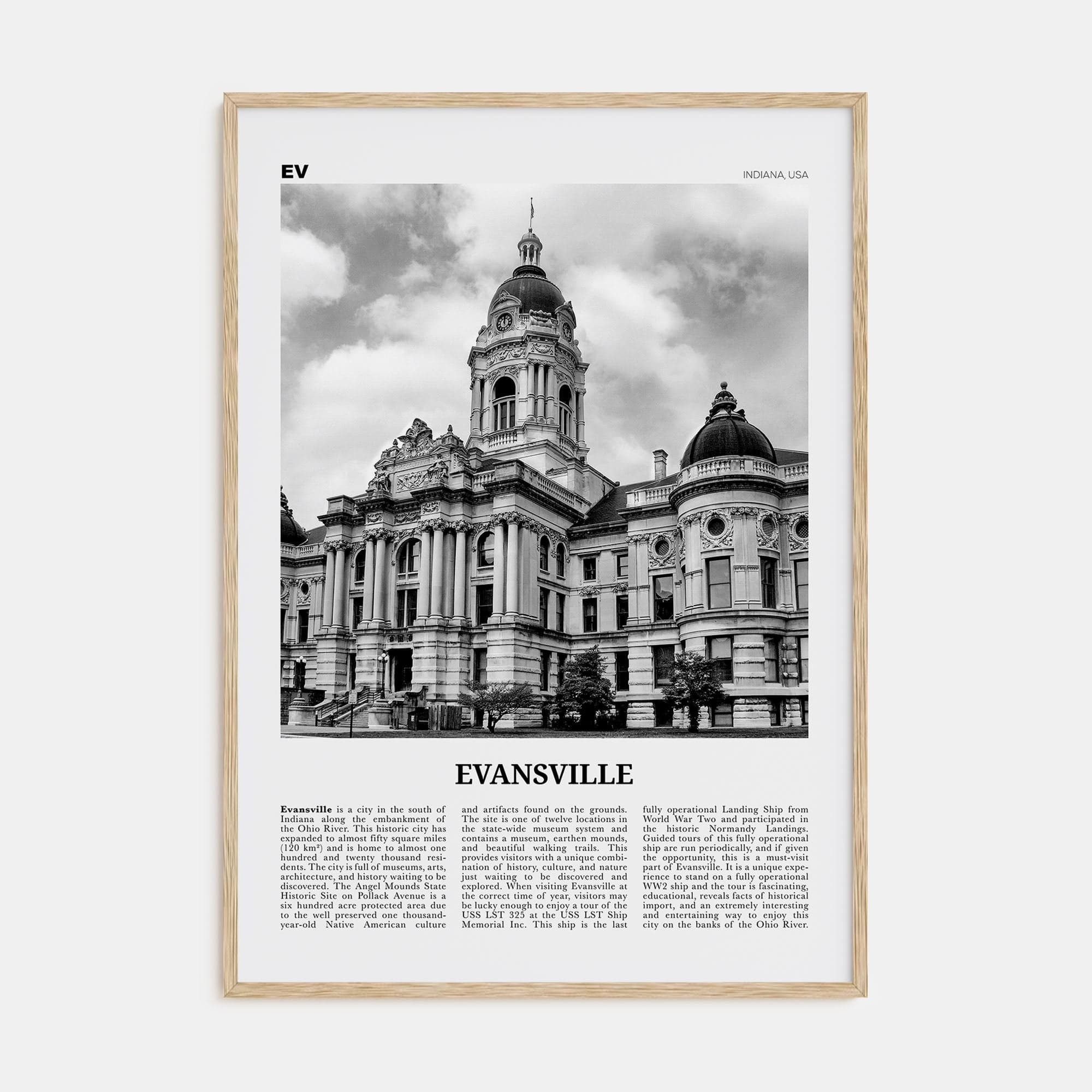 Evansville Poster Natural Wood / 8x12 in Nbourhood Travel B&W Poster