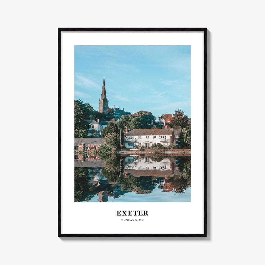 Exeter colorful classic poster of England, UK – vertical wall art, unframed print shown in interior mockup