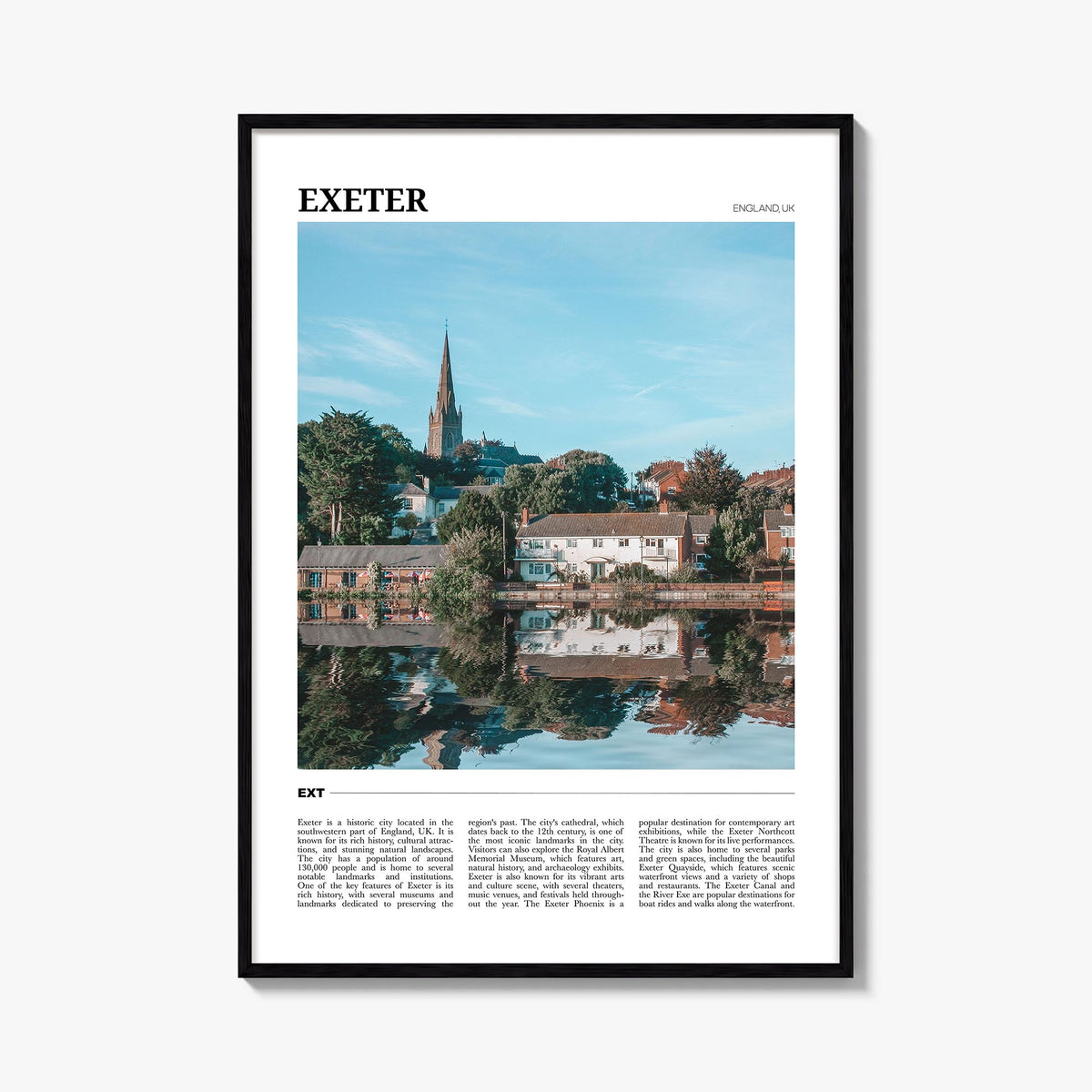Exeter colorful travel poster of England, UK – vertical wall art, unframed print shown in interior mockup