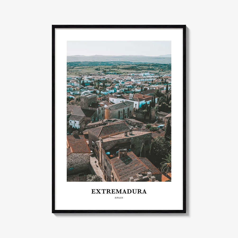 Extremadura colorful classic poster of Spain – vertical wall art, unframed print shown in interior mockup