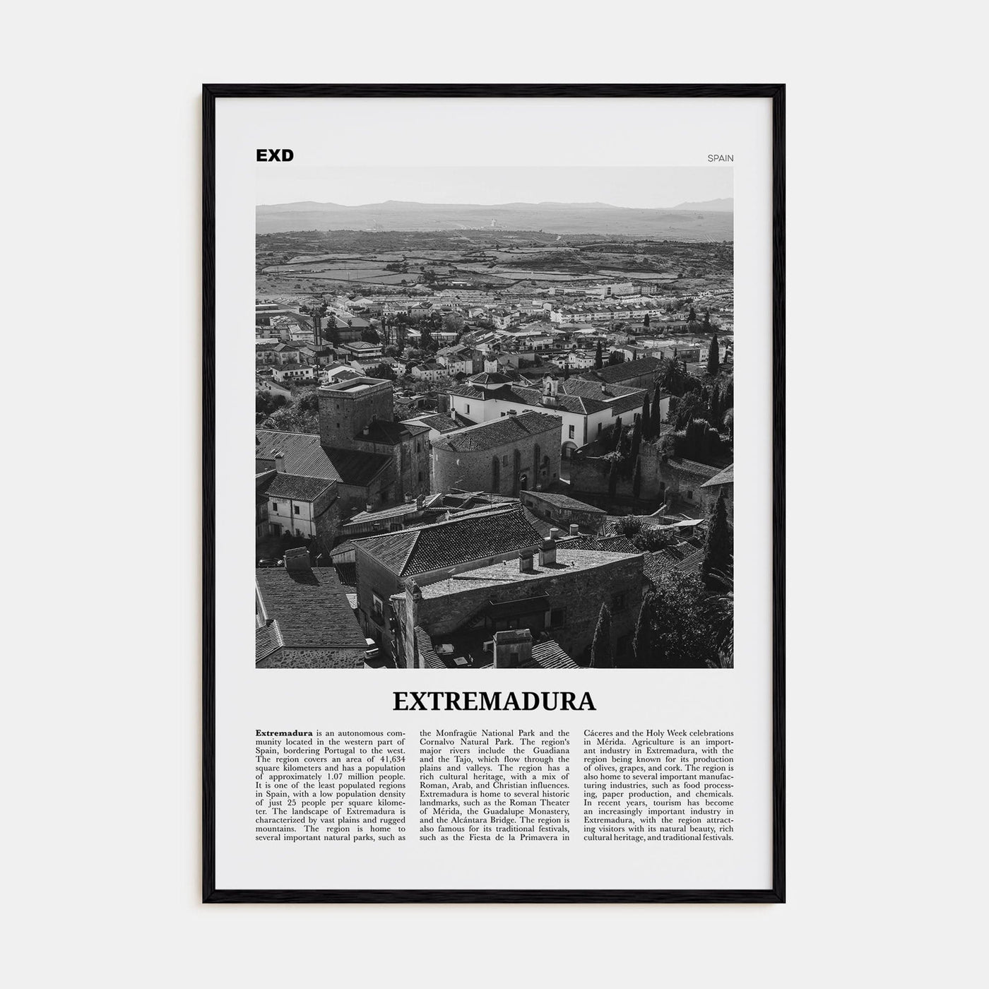 Extremadura Poster Black Wood / 8x12 in Nbourhood Travel B&W Poster