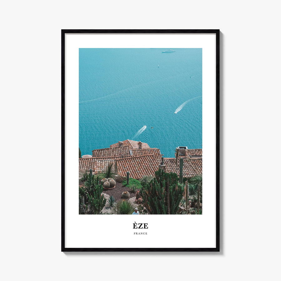 Èze colorful classic poster of France – vertical wall art, unframed print shown in interior mockup