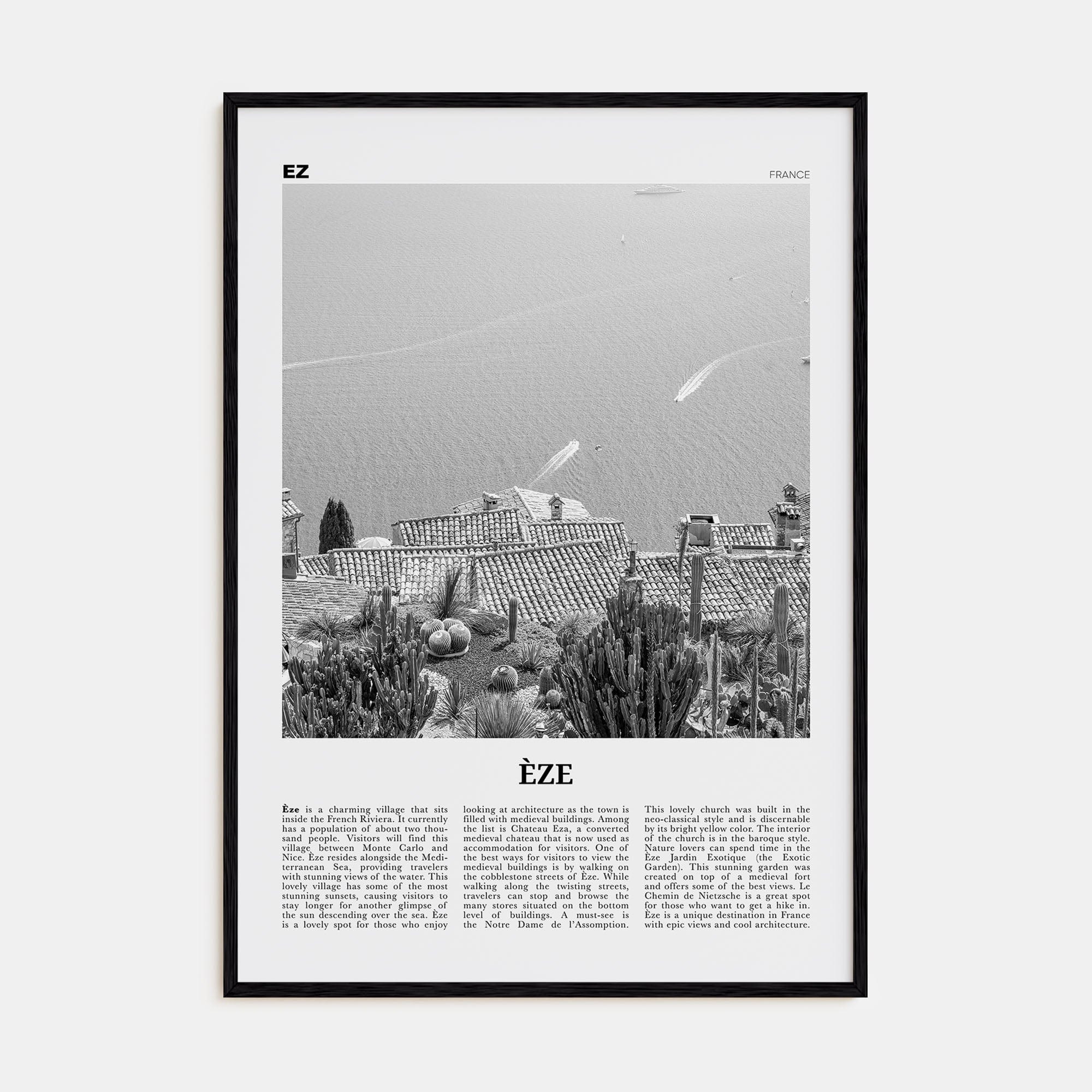 Èze Poster Black Wood / 8x12 in Nbourhood Travel B&W Poster