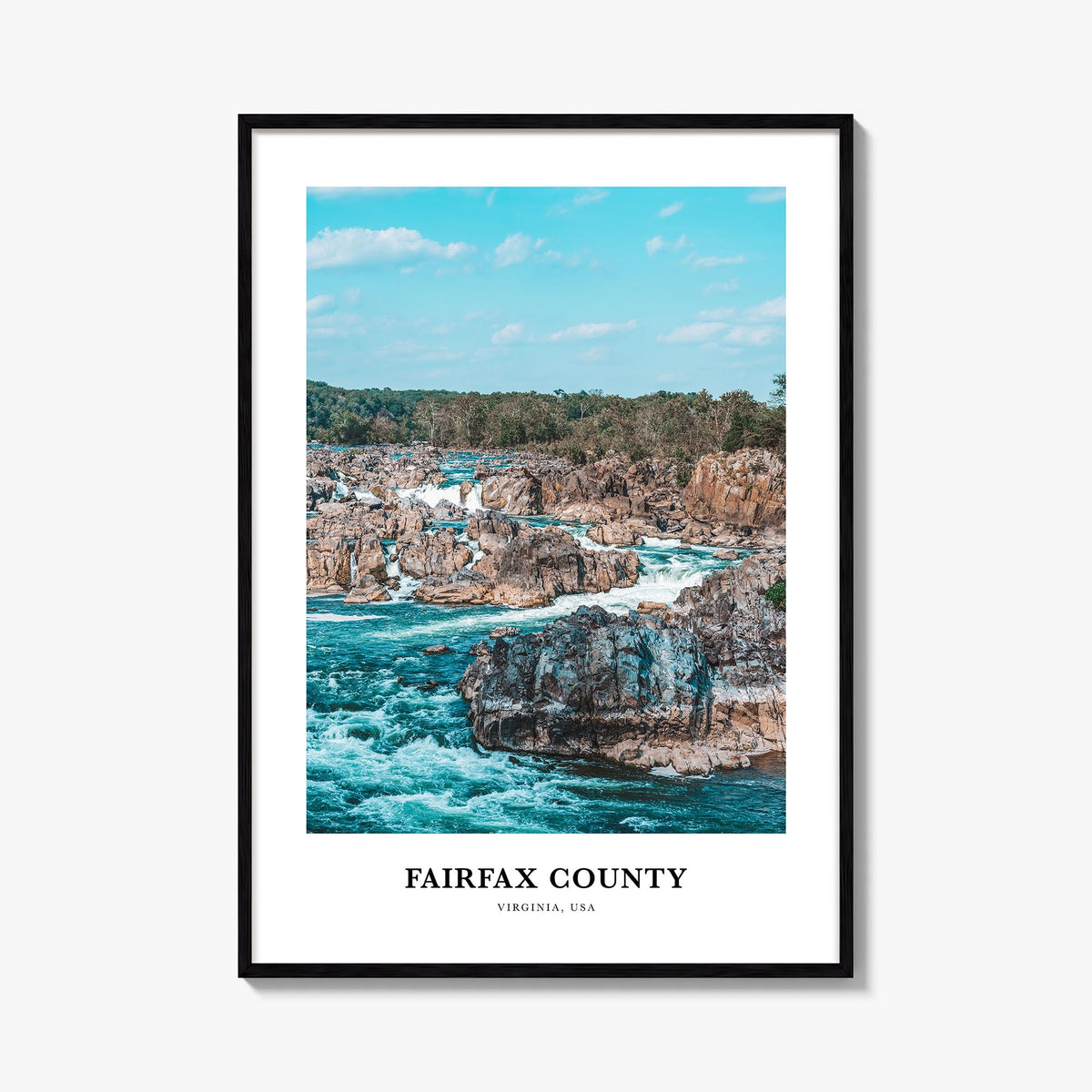 Fairfax County colorful classic poster of Virginia, USA – vertical wall art, unframed print shown in interior mockup