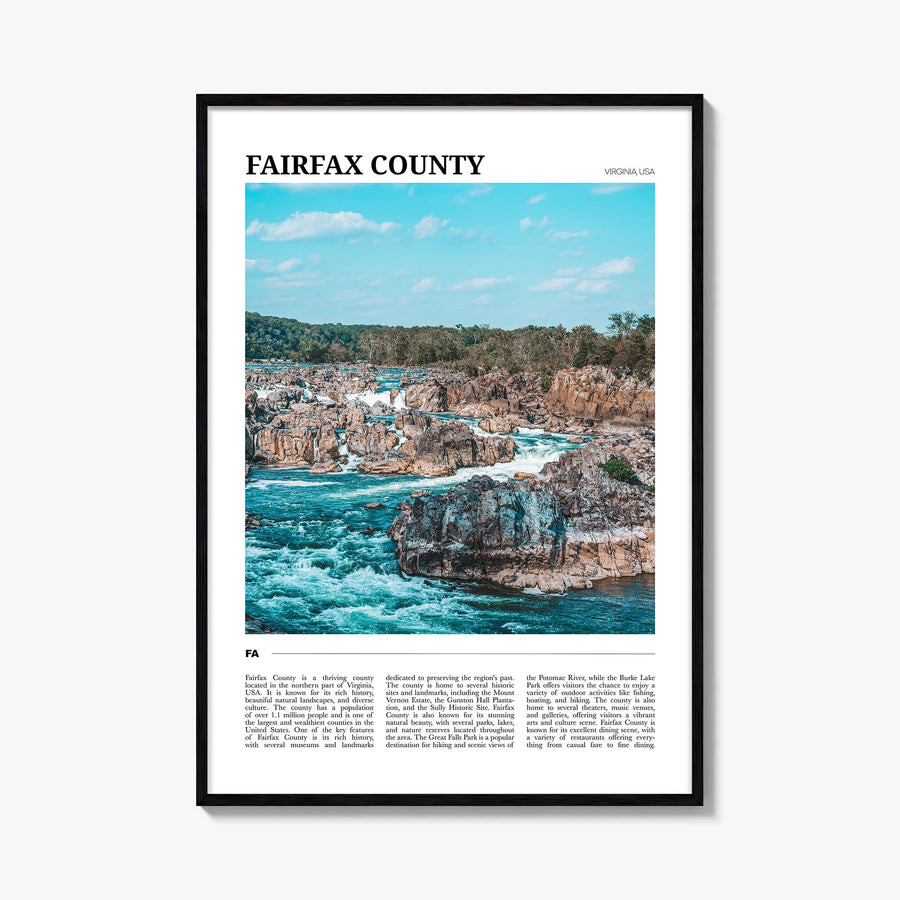 Fairfax County colorful travel poster of Virginia, USA – vertical wall art, unframed print shown in interior mockup