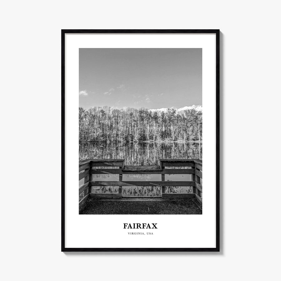 Fairfax, Virginia black & white classic poster of Virginia, USA – vertical wall art, unframed print shown in interior mockup