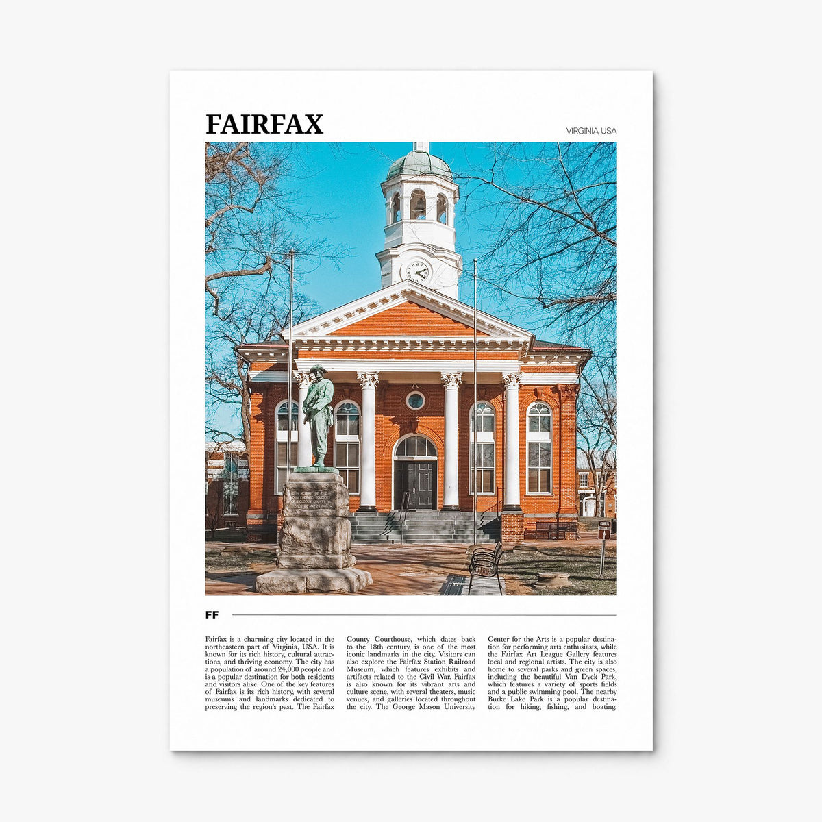 Fairfax, Virginia Travel Poster, print only (unframed)
