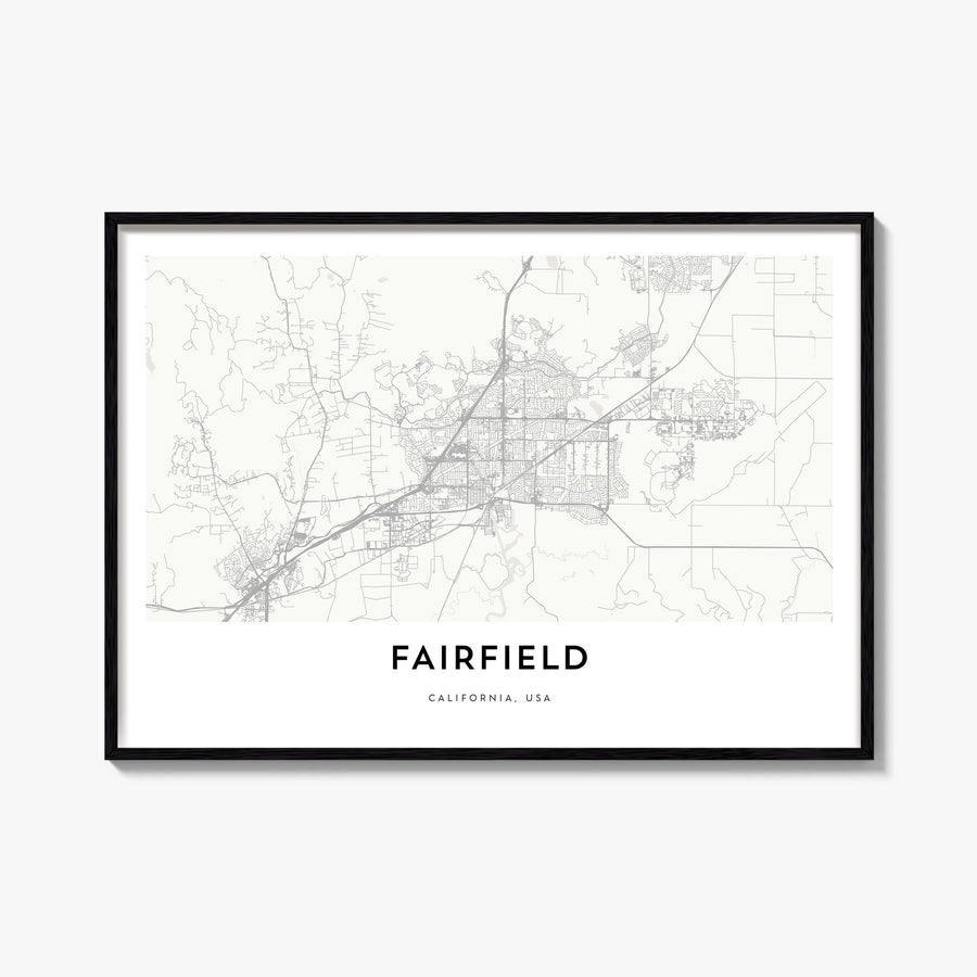 Fairfield black & white map poster of Connecticut, USA – horizontal wall art, unframed print shown in interior mockup