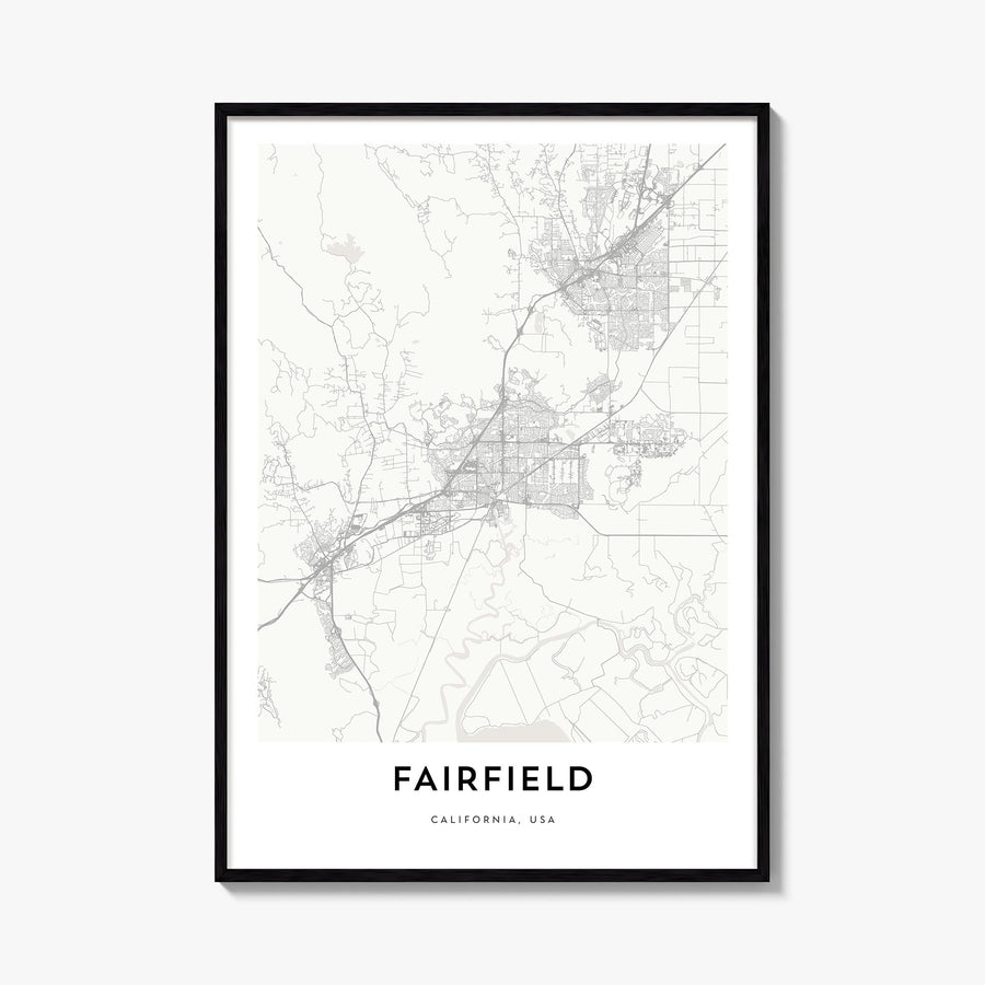 Fairfield black & white map poster of Connecticut, USA – vertical wall art, unframed print shown in interior mockup
