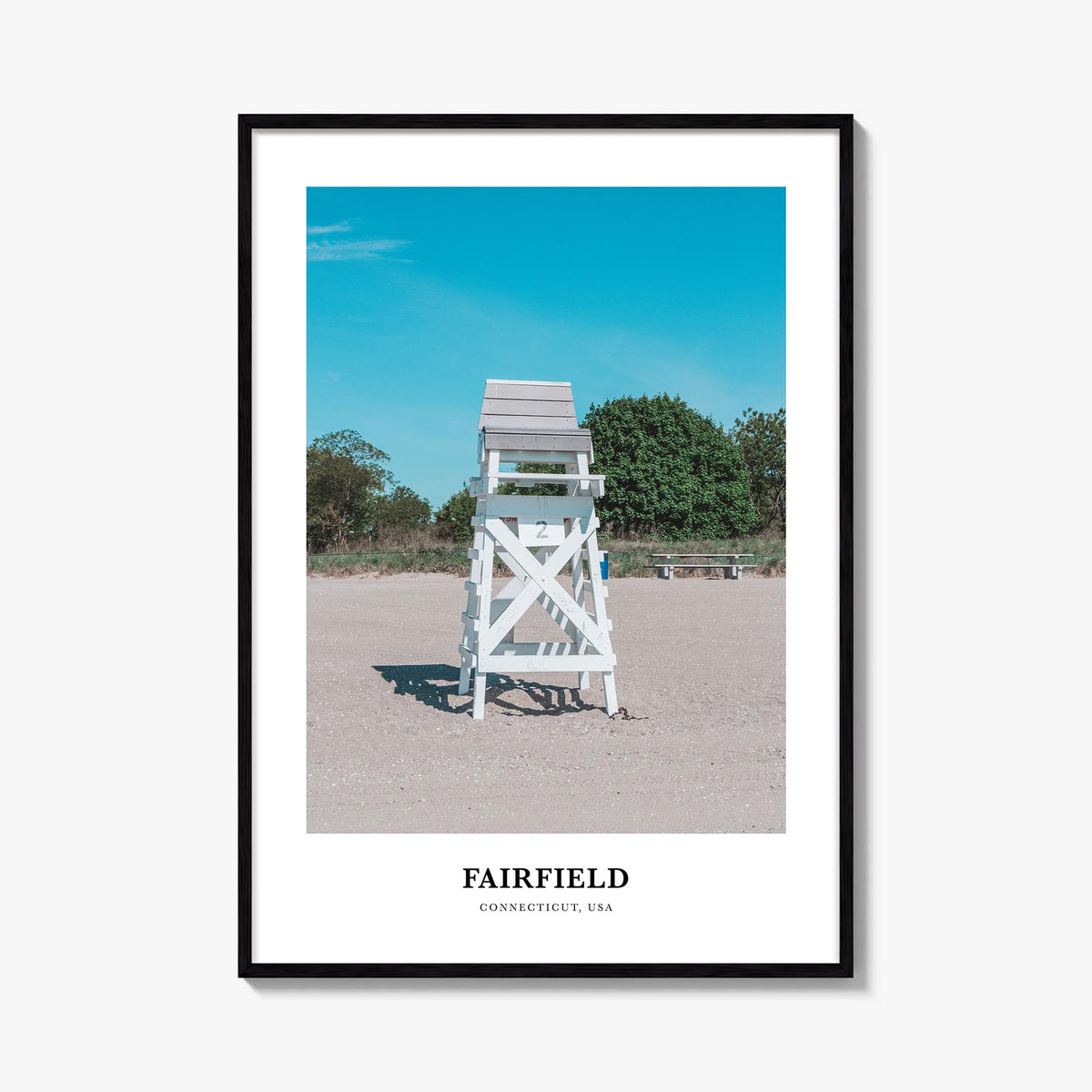 Fairfield colorful classic poster of Connecticut, USA – vertical wall art, unframed print shown in interior mockup