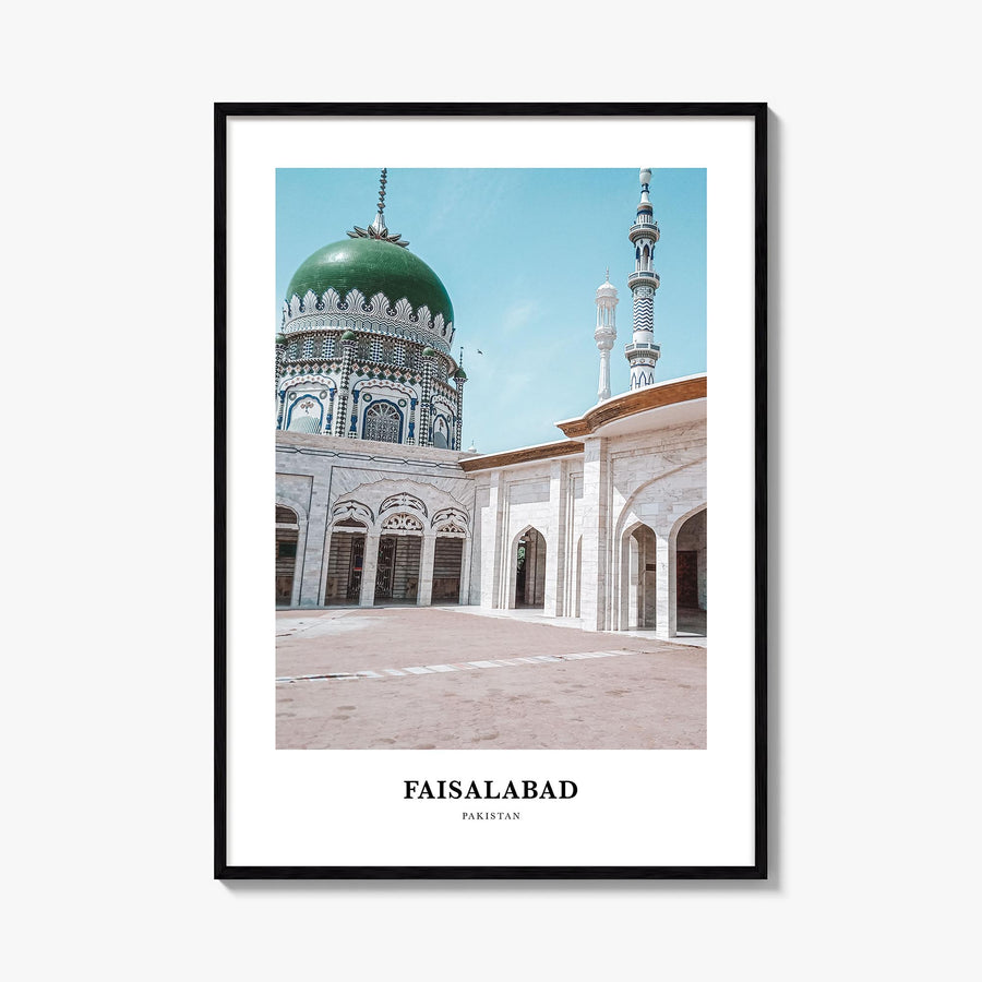 Faisalabad colorful classic poster of Pakistan – vertical wall art, unframed print shown in interior mockup