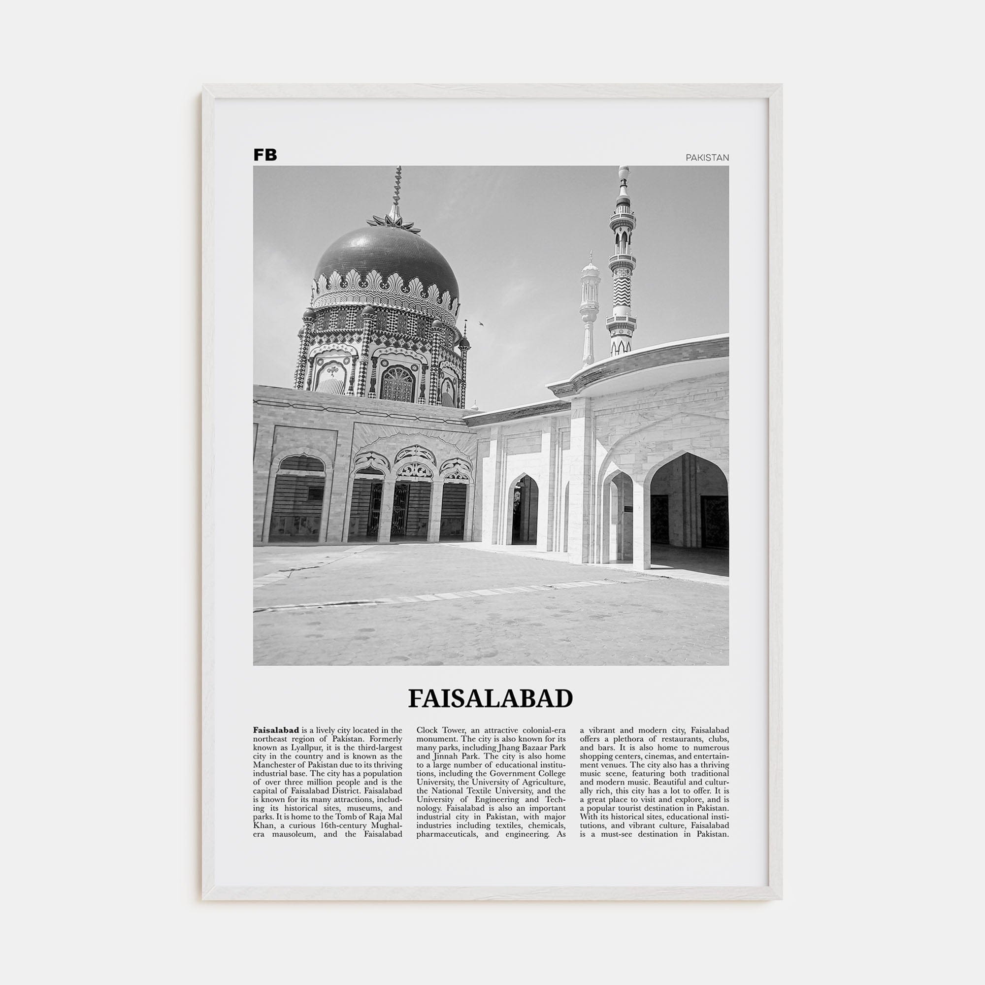 Faisalabad Poster White Wood / 8x12 in Nbourhood Travel B&W Poster