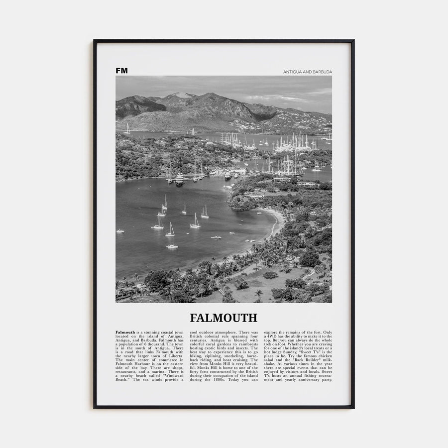 Falmouth, Antigua and Barbuda Poster None / 8x12 in Nbourhood Travel B&W Poster