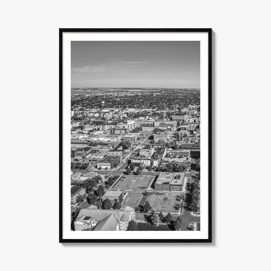 Fargo black & white photo poster of North Dakota, USA – vertical wall art, unframed print shown in interior mockup