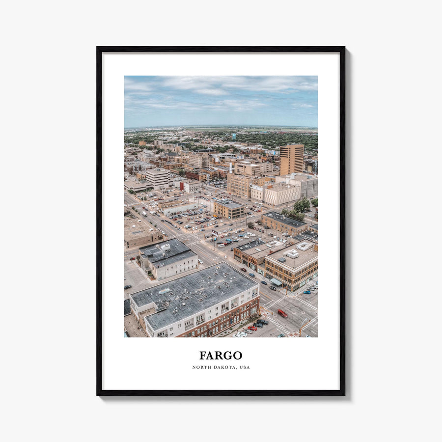Fargo colorful classic poster of North Dakota, USA – vertical wall art, unframed print shown in interior mockup