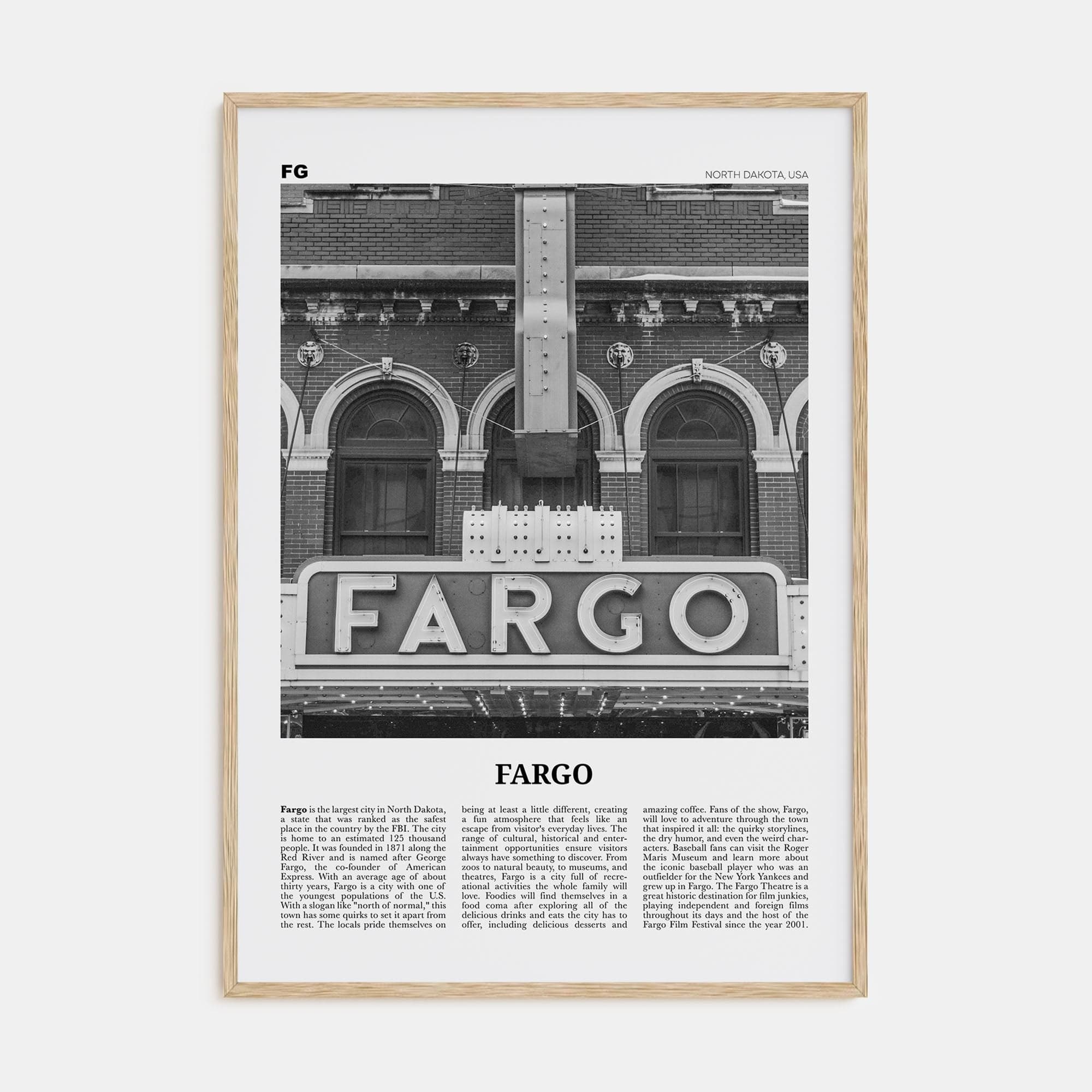 Fargo No 1 Poster Natural Wood / 8x12 in Nbourhood Travel B&W Poster