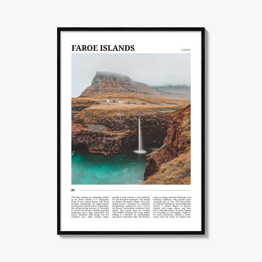 Faroe Islands colorful travel poster of Europe – vertical wall art, unframed print shown in interior mockup
