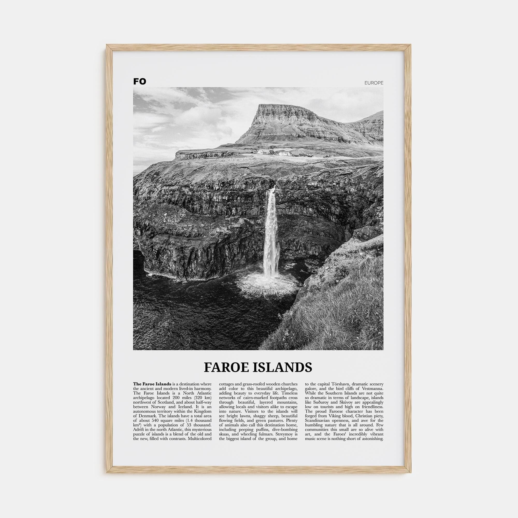 Faroe Islands Poster Natural Wood / 8x12 in Nbourhood Travel B&W Poster