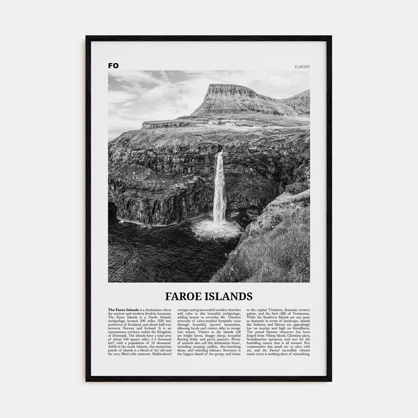 Faroe Islands Poster Black Wood / 8x12 in Nbourhood Travel B&W Poster