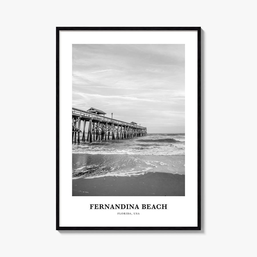 Fernandina Beach black & white classic poster of Florida, USA – vertical wall art, unframed print shown in interior mockup