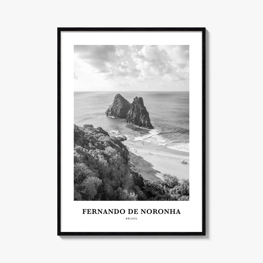 Fernando de Noronha black & white classic poster of Brazil – vertical wall art, unframed print shown in interior mockup