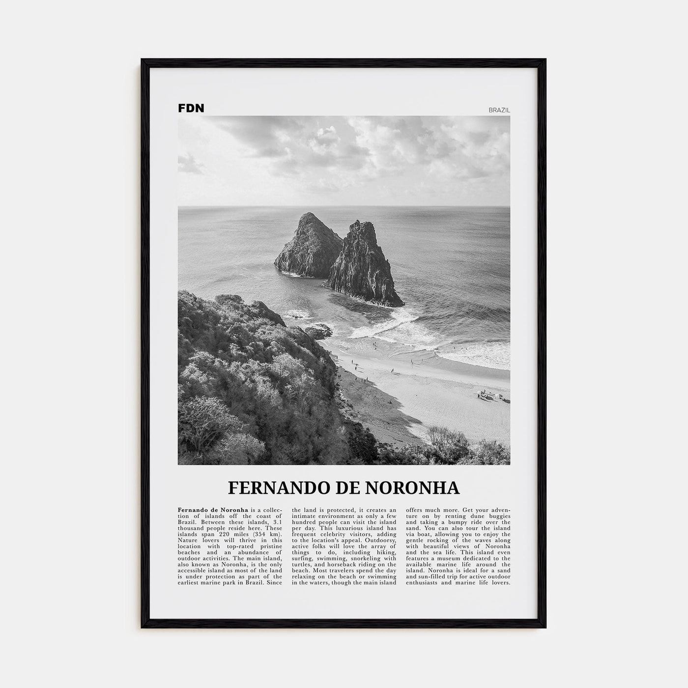 Fernando de Noronha Poster Black Wood / 8x12 in Nbourhood Travel B&W Poster