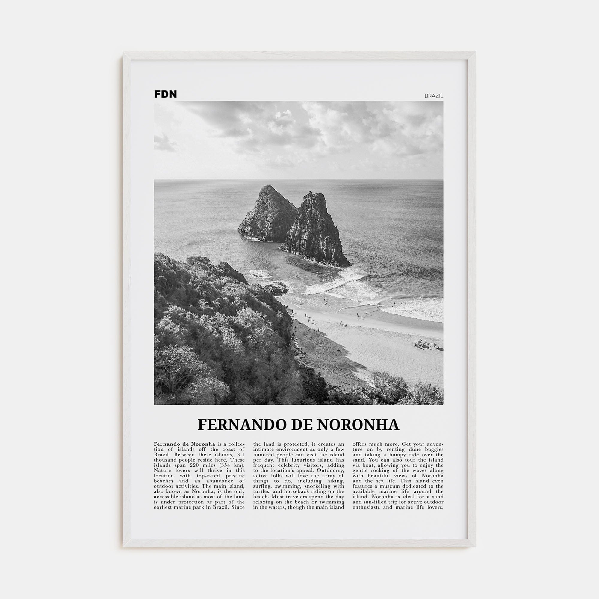 Fernando de Noronha Poster White Wood / 8x12 in Nbourhood Travel B&W Poster